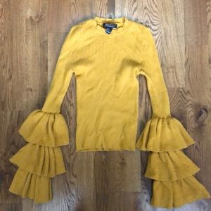 Mustard ruffle sleeve sweater